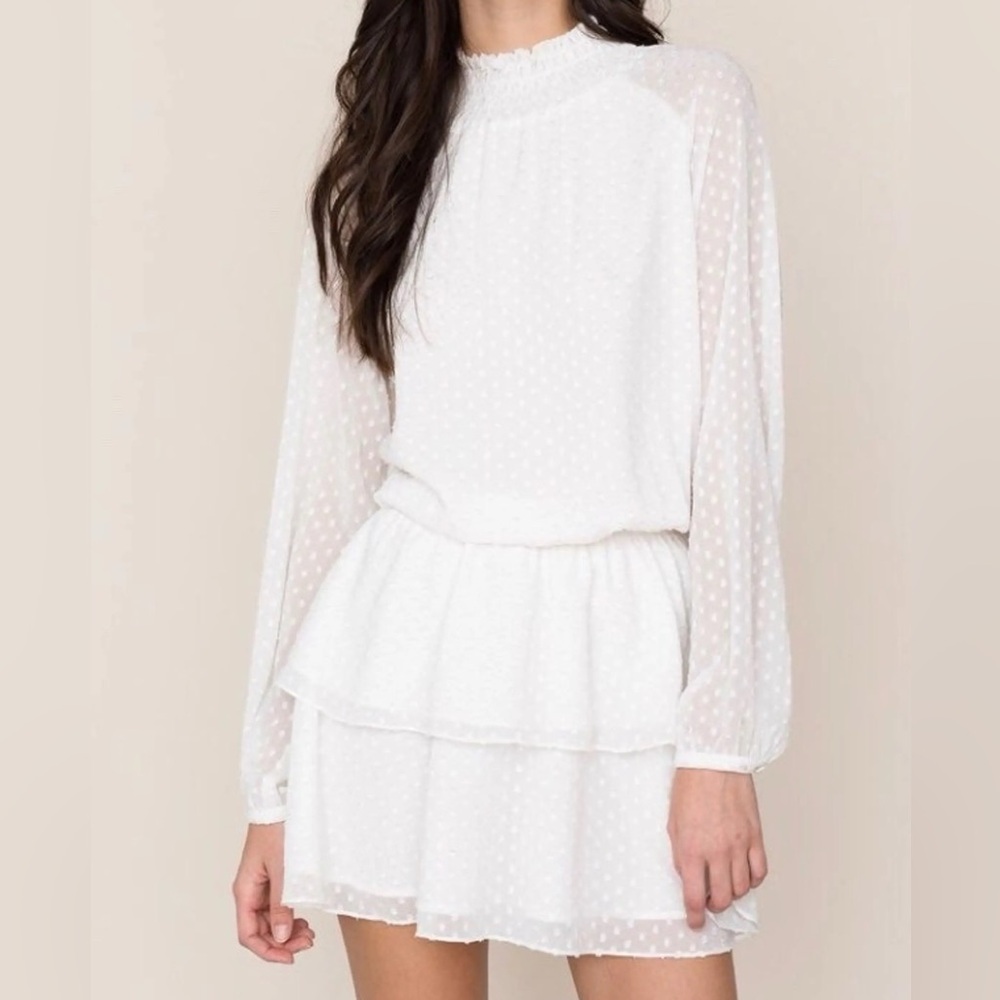 YUMI KIM WHITE POLKA DOT RUFFLE MINI DRESS SIZE MEDIUM